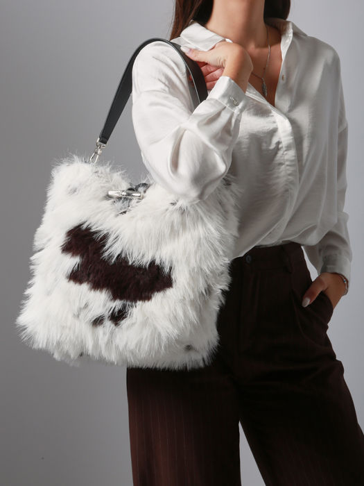 Longchamp Roseau toile fourrure Besaces Blanc