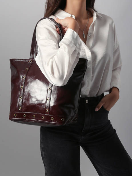 Le Cabas M Zippé En Cuir Craquelé Vanessa bruno Marron cabas cuir 82V40378 vue secondaire 1